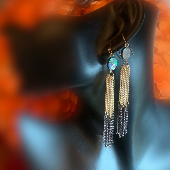 Earrings: Long Multichain and Abalone Shell - Picture 4 of 5